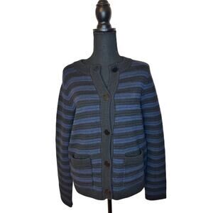 NWT Evereve Sanctuary  Black & Navy Striped Button Cardigan | Size M